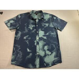Volcom Button Up Shirt Men’s L Blue Tie Dye Skate Surf Streetwear Casual